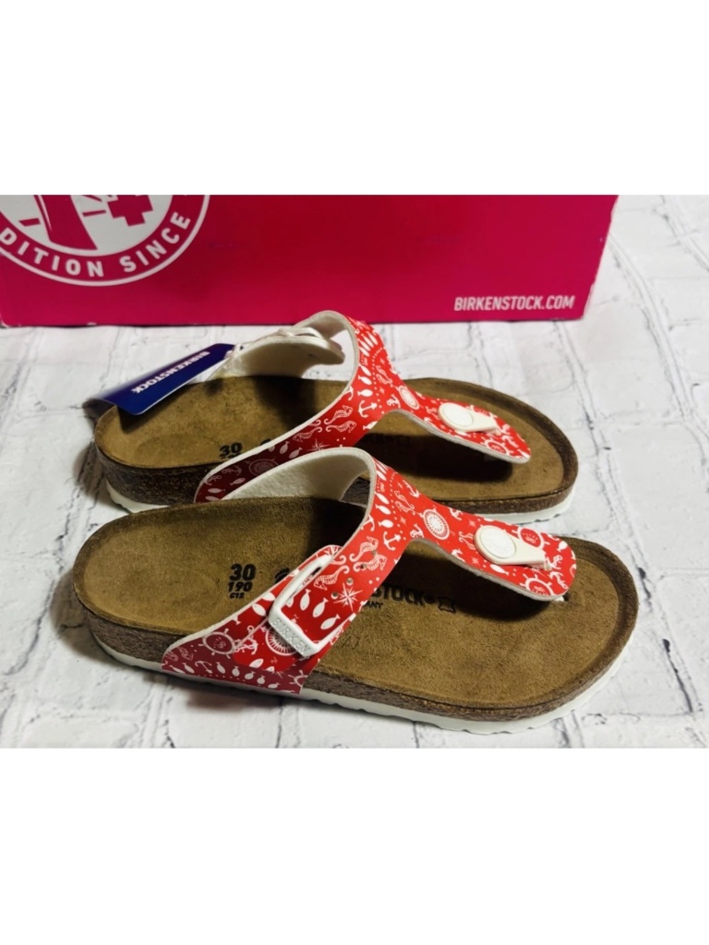 Birkenstock Gizeh Kids Slip-On Sandals Red Nautical Anchor Size 30 EU 12 US - Picture 5 of 10